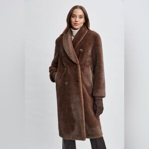Elie Tahari Deep Brown Faux Mink Fur Coat L